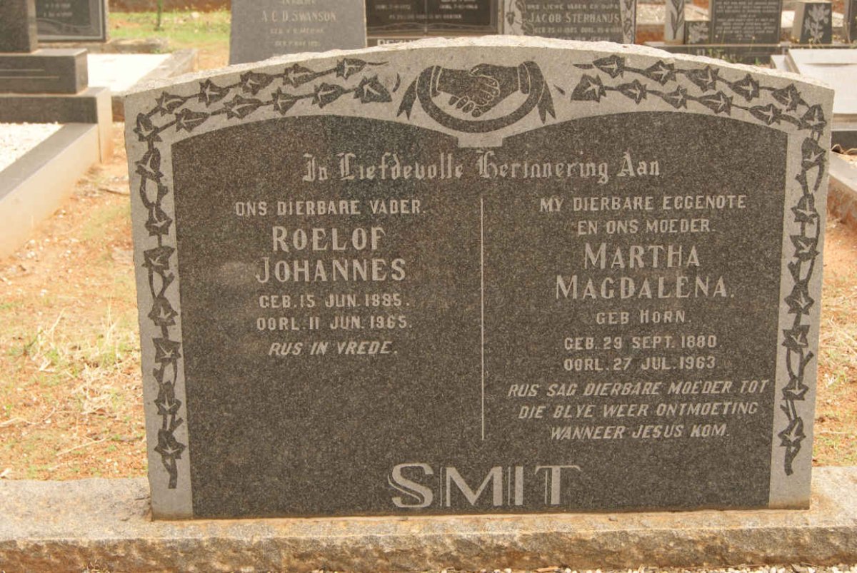 SMIT Roelof Johannes 1885-1965 &amp; Martha Magdalena HORN 1880-1963
