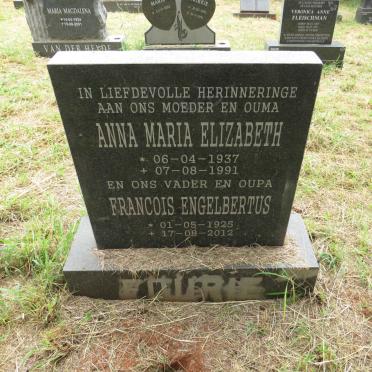 FOURIE Francois Engelbertus 1925-2012 & Anna Maria Elizabeth 1937-1991