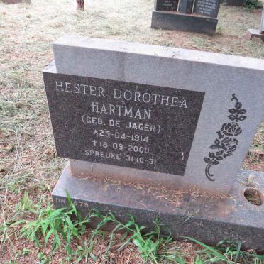 HARTMAN Hester Dorothea nee DE JAGER 1914-2000