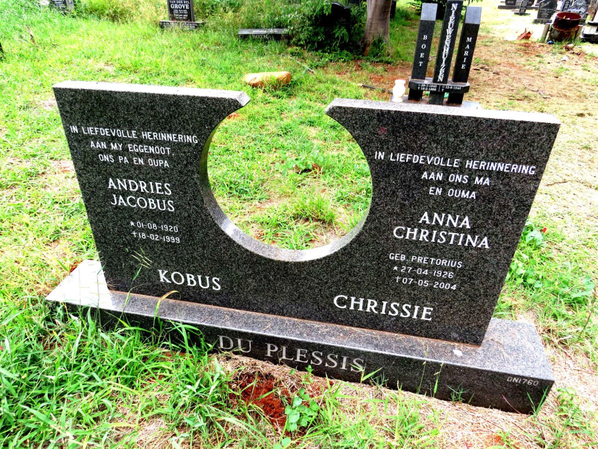 PLESSIS Andries Jacobus, du 1920-1999 & Anna Christina 1926-2004