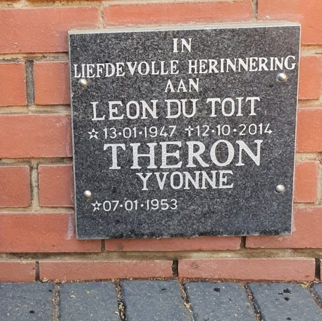 THERON Leon du Toit 1947-2014 &amp; Yvonne 1953-