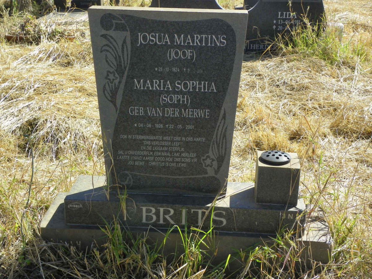 BRITS Josua Martins 1924-2??? & Maria Sophia VAN DER MERWE 1926-2001