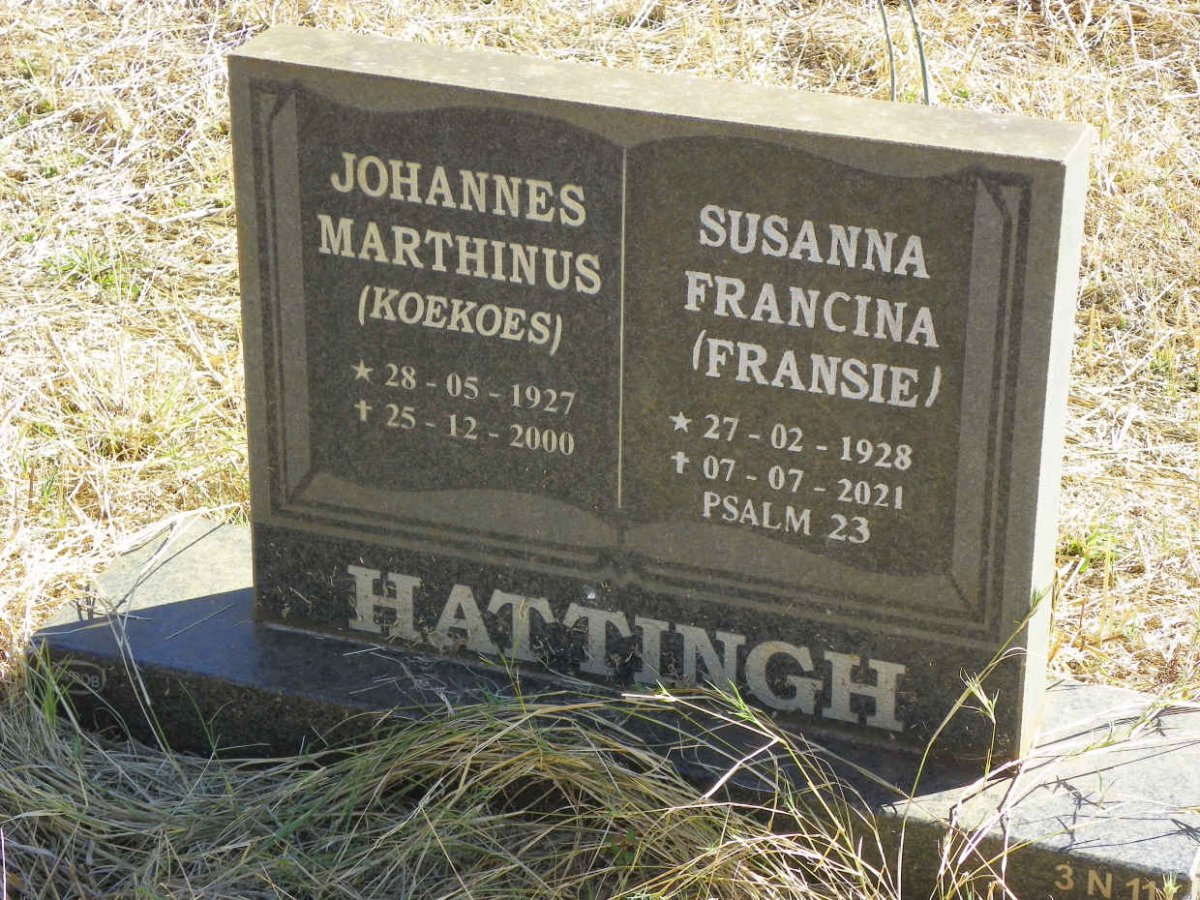HATTINGH Johannes Marthinus 1927-2000 & Susanna Francina 1928-2021