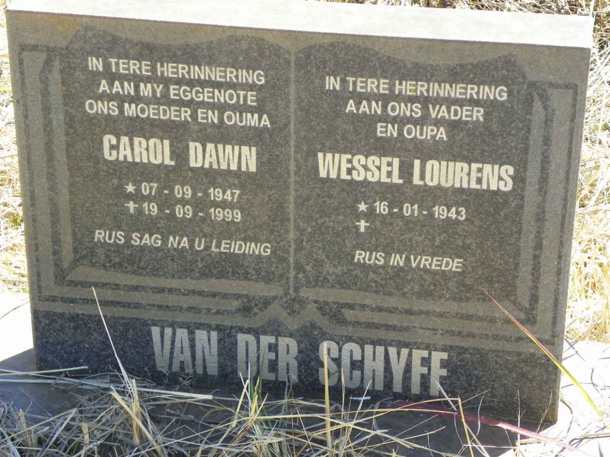 SCHYFF Wessel Lourens, van der 1943- & Carol Dawn 1947-1999