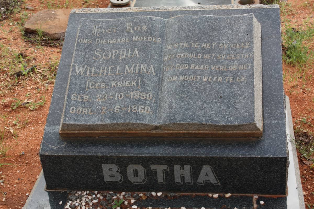 BOTHA Sophia Wilhelmina geb KRIEK 1880-1960