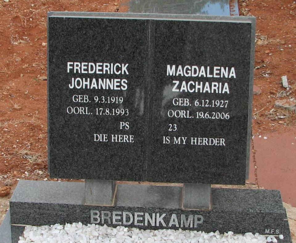 BREDENKAMP  Frederick Johannes 1919-1993 &amp; Magdalena Zacharia 1927-2006