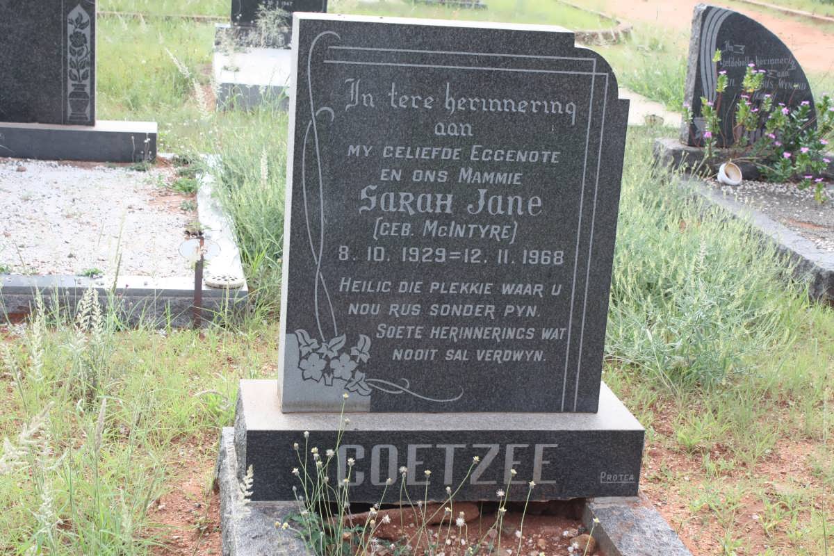 COETZEE Sarah Jane nee McINTYRE 1929-1968