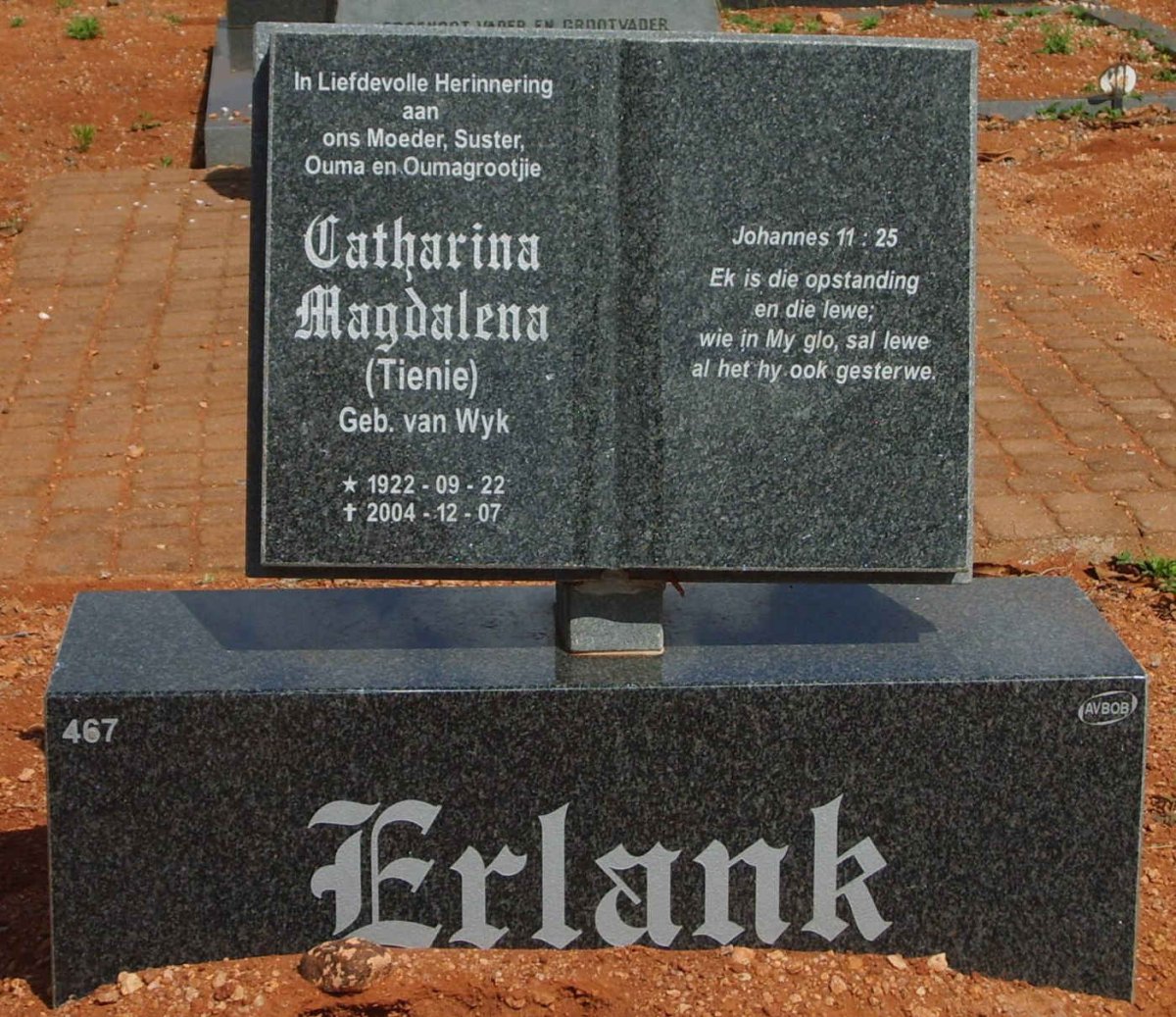 ERLANK Catharina Magdalena nee VAN WYK 1922-2004