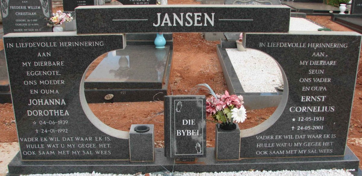 JANSEN Ernst Cornelius 1931-2001 &amp; Johanna Dorothea 1939-1992