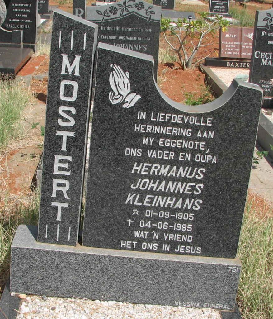 MOSTERT Hermanus Johannes Kleynhans 1905-1985