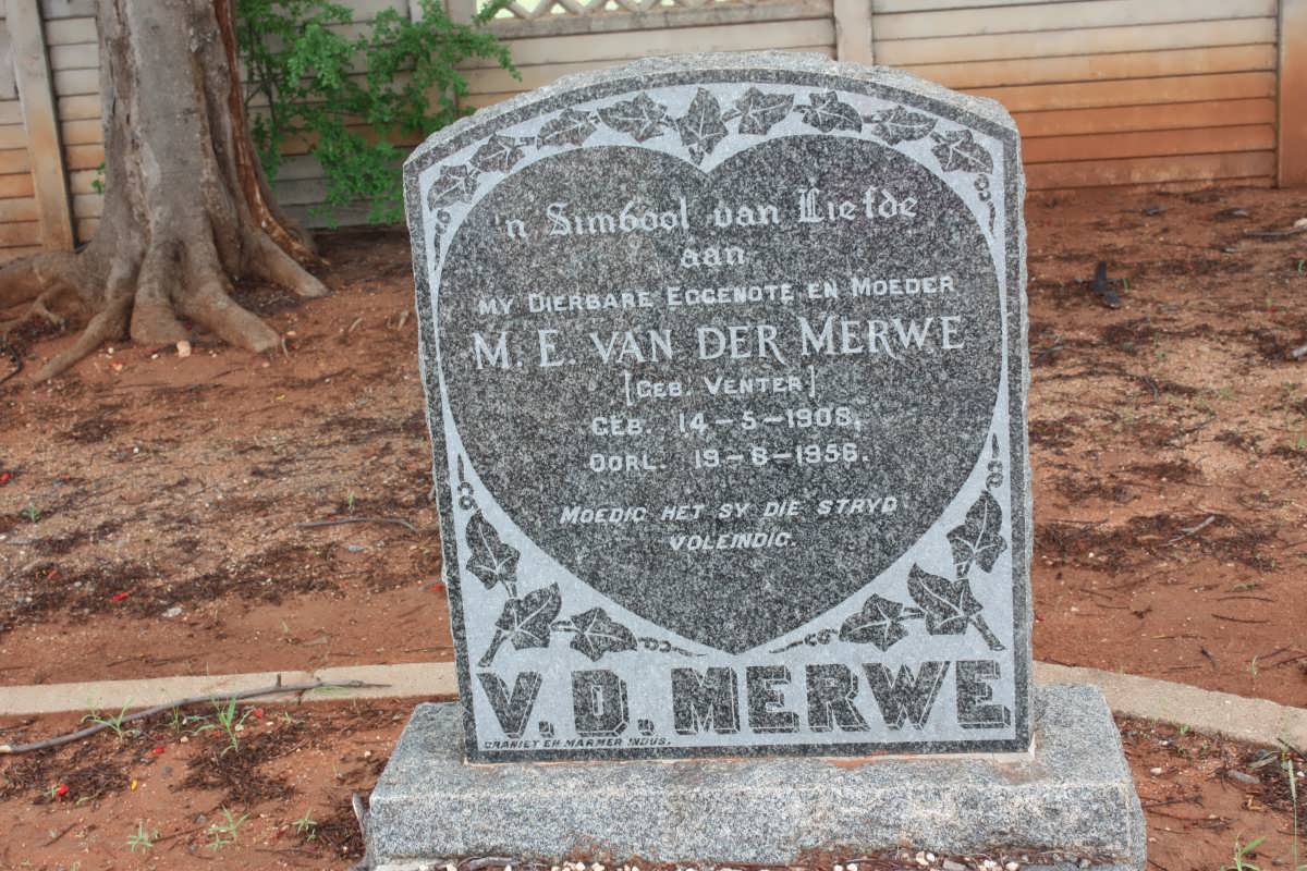 MERWE M.E., van der nee VENTER 1908-1956