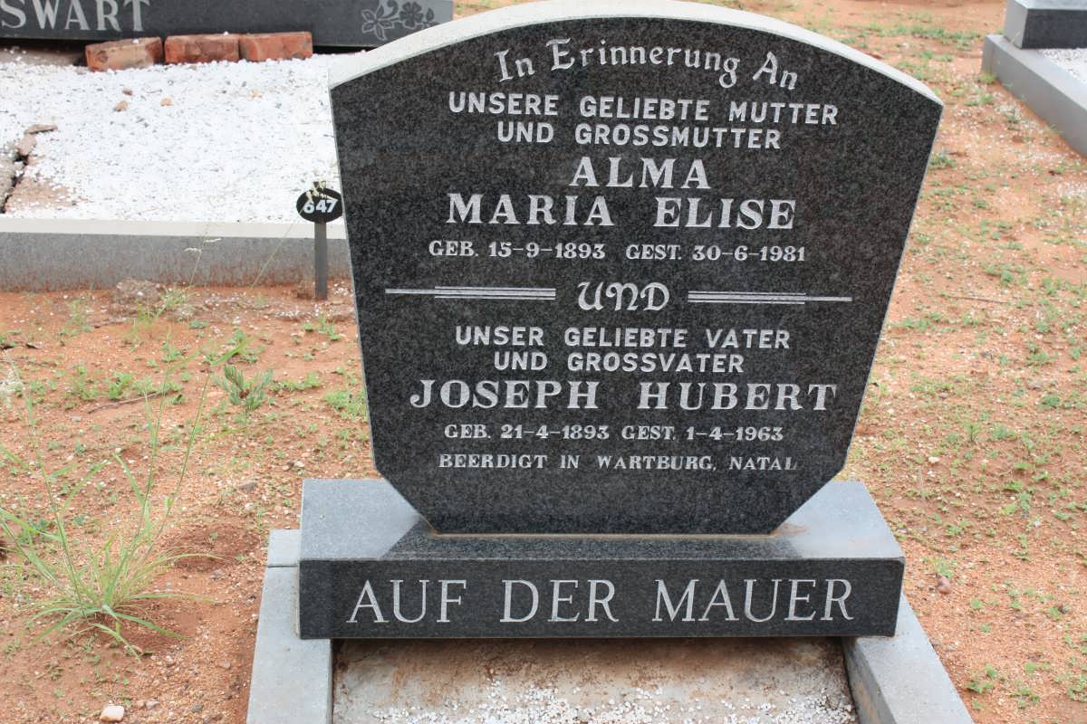 MAUER Joseph Hubert, auf der 1893-1963 &amp; Alma Maria Elise 1893-1981
