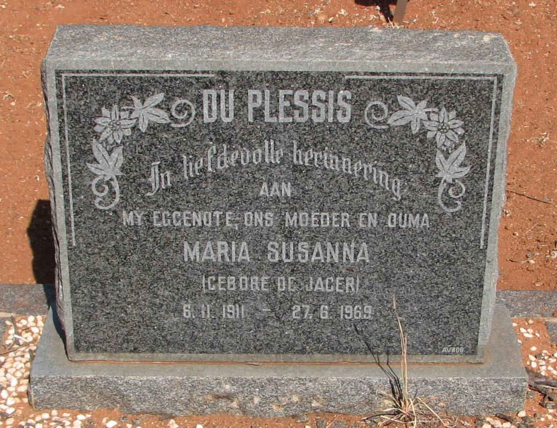 PLESSIS Maria Susanna, du nee DE JAGER 1911-1969