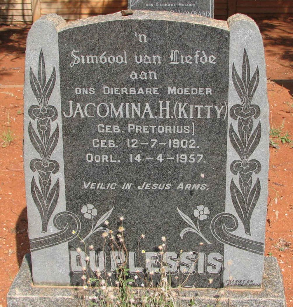 PLESSIS Jacomina H. du nee PRETORIUS 1902-1957