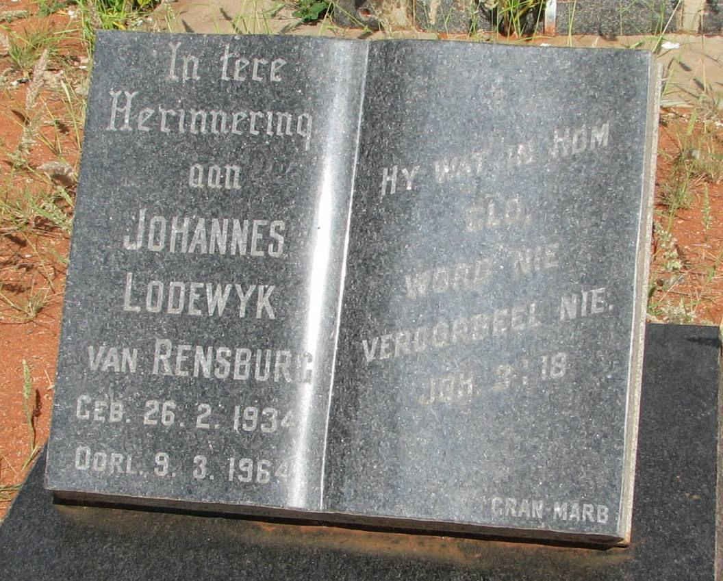 RENSBURG Johannes Lodewyk, van 1934-1964