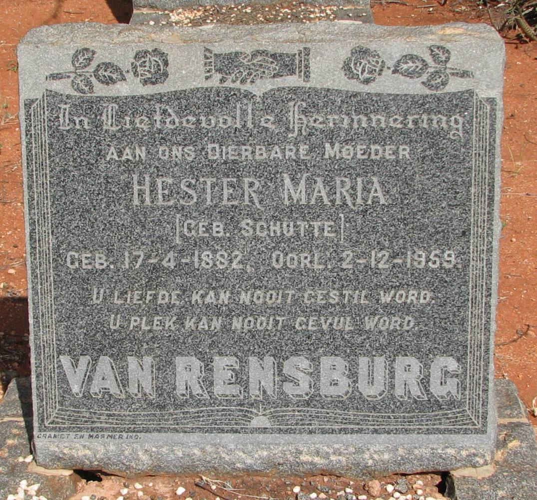RENSBURG Hester Maria, van nee SCHUTTE 1882-1959
