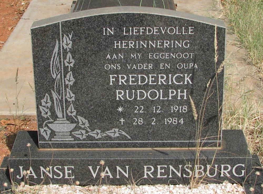 RENSBURG Frederick Rudolph, Janse van 1918-1984