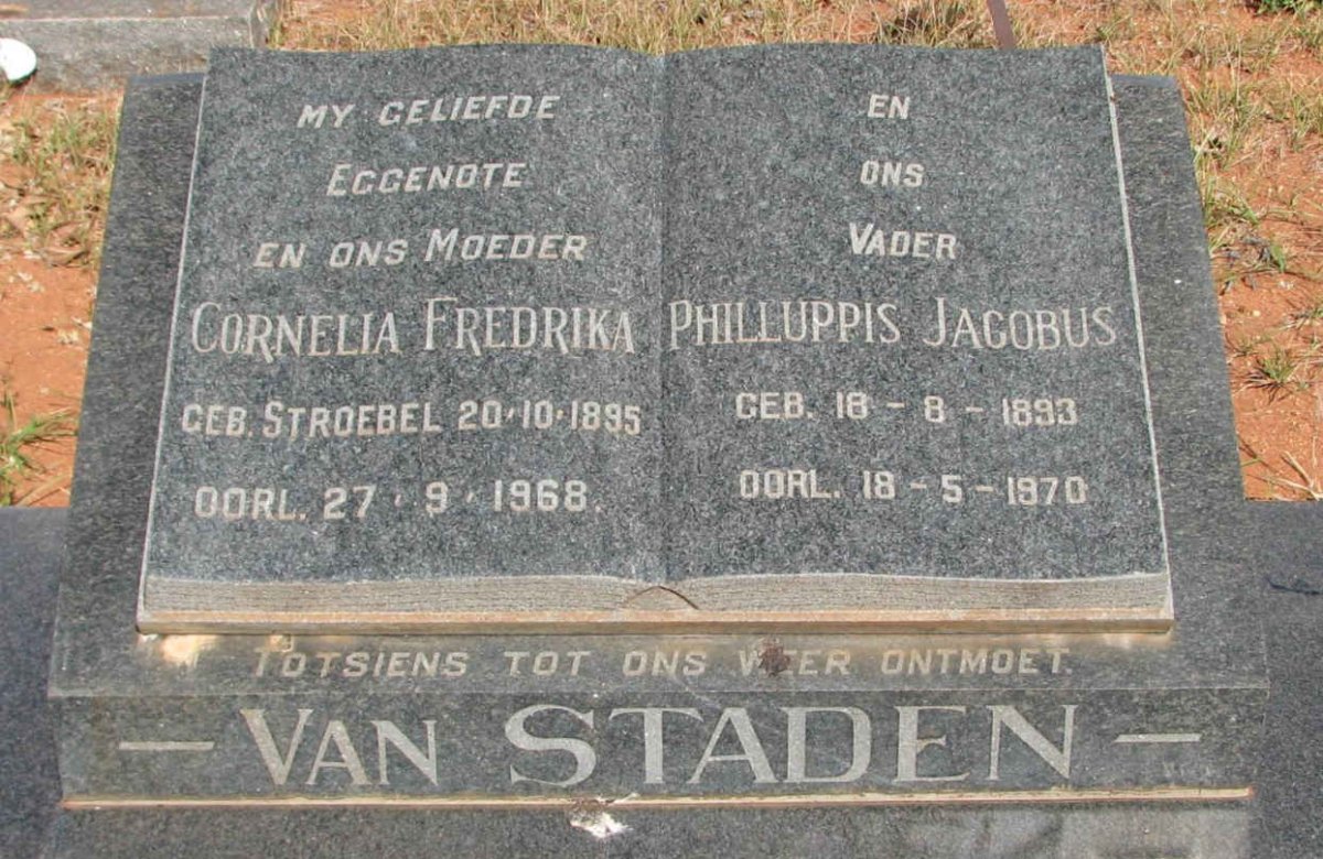 STADEN Philluppis Jacobus, van 1893-1970 &amp; Cornelia Fredrika STROEBEL 1895-1968