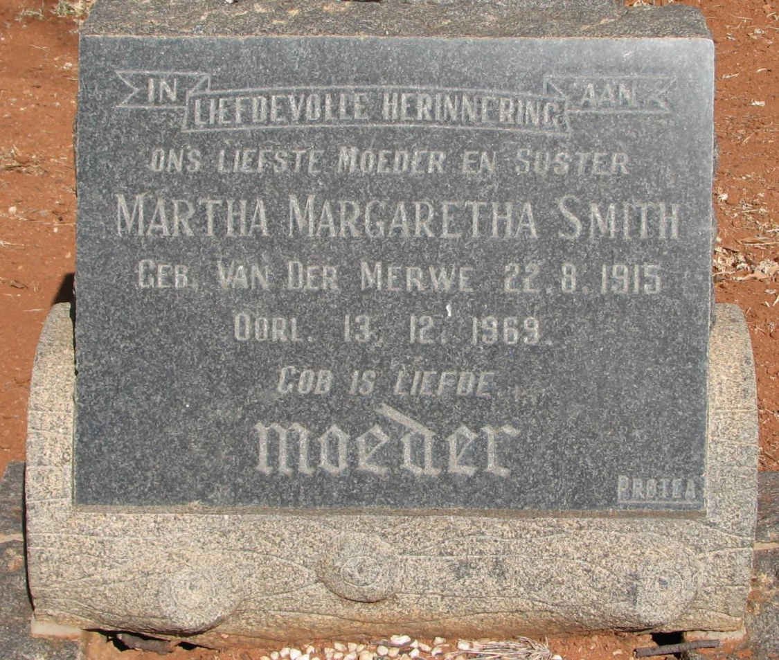 SMITH Martha Margaretha nee VAN DER MERWE 1915-1969