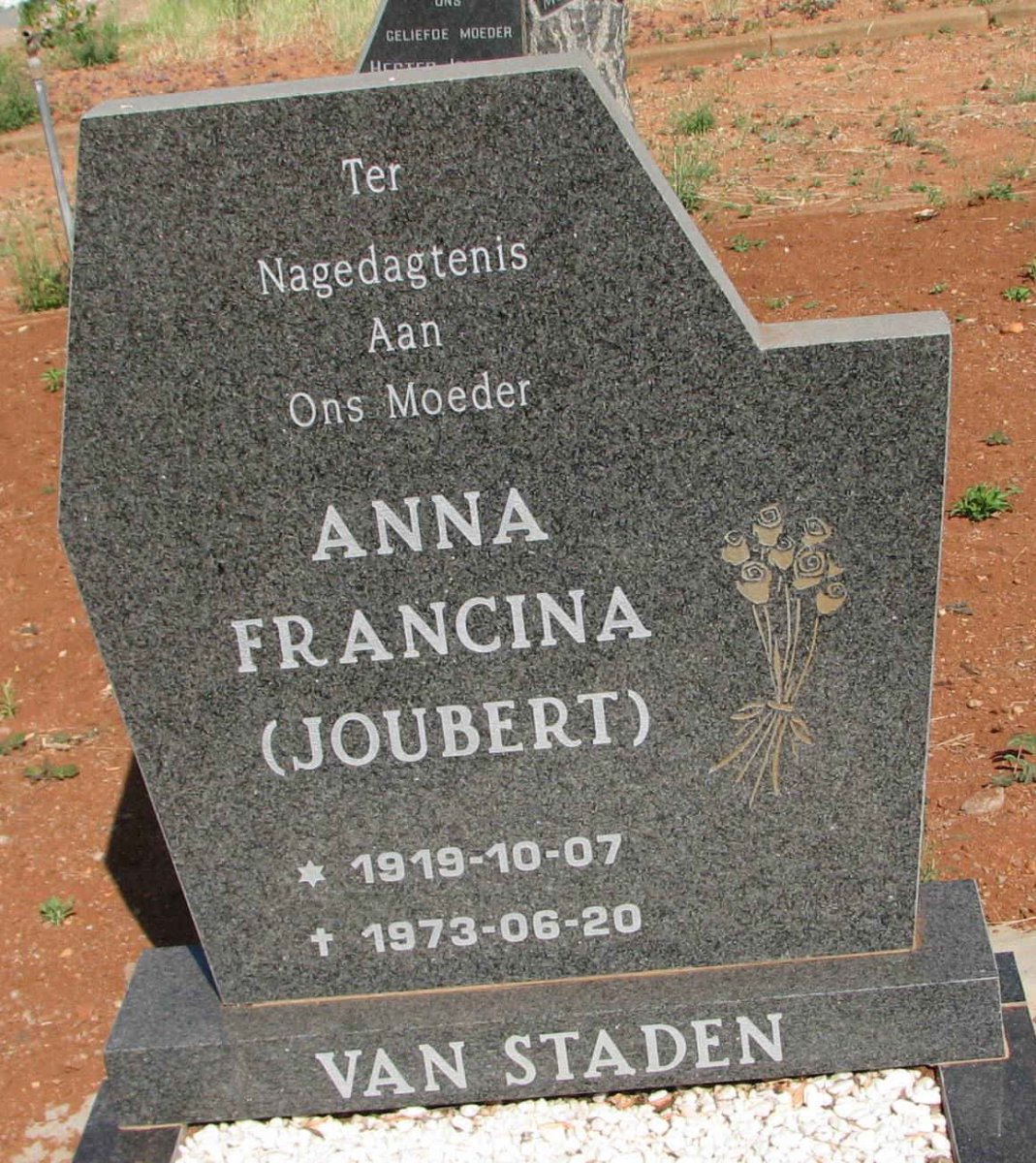 STADEN Anna Francina, van nee JOUBERT 1919-1973