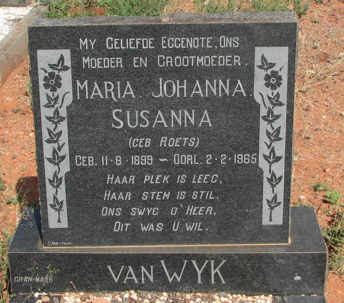 WYK Maria Johanna Susanna, van nee ROETS 1899-1965