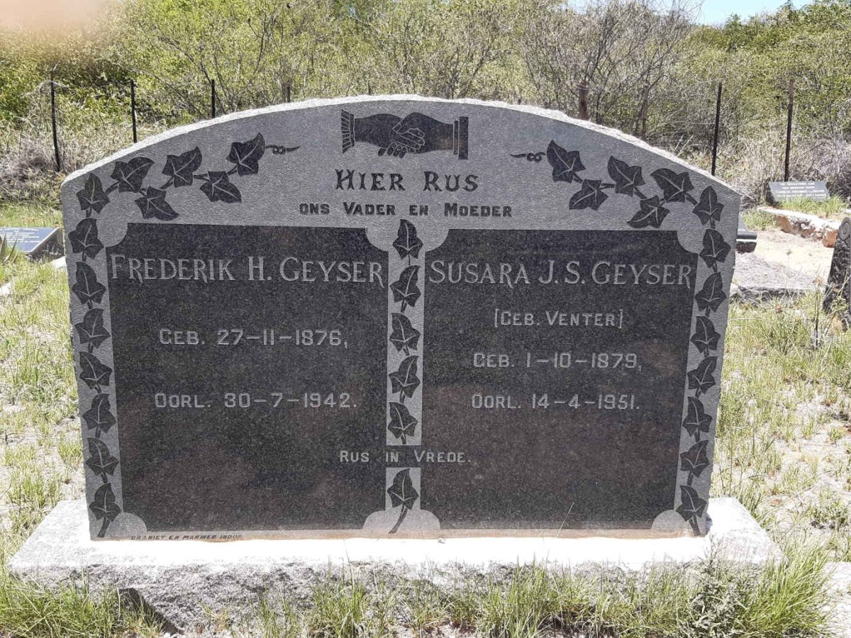 GEYSER Frederik H. 1876-1942 &amp; Susara J.S. VENTER 1879-1951