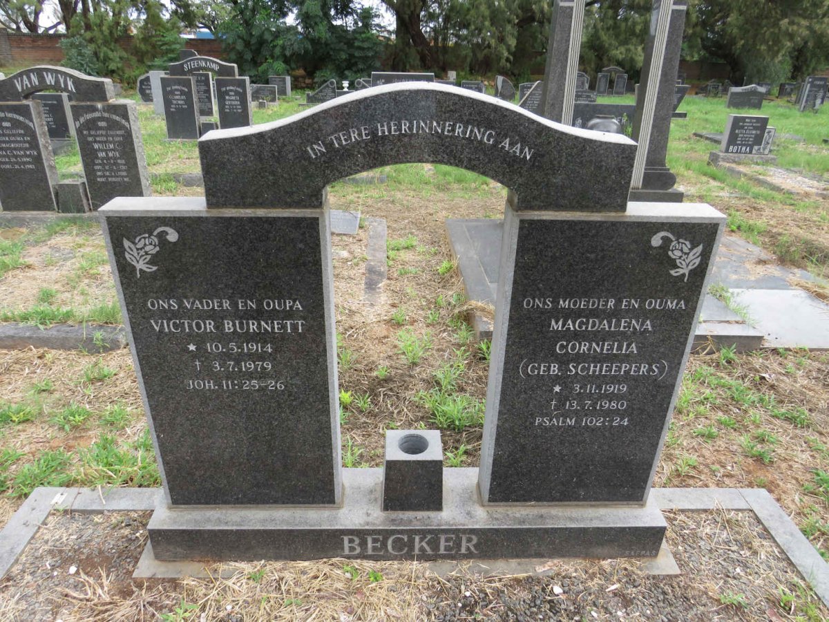 BECKER Victor Burnett 1914-1979 & Magdalena Cornelia SCHEEPERS 1919-1980