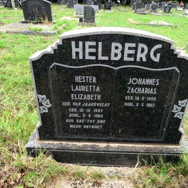 HELBERG Johannes Zacharias 1880-1963 & Hester Lauretta Elizabeth nee VAN JAARSVELDT 1887-1962