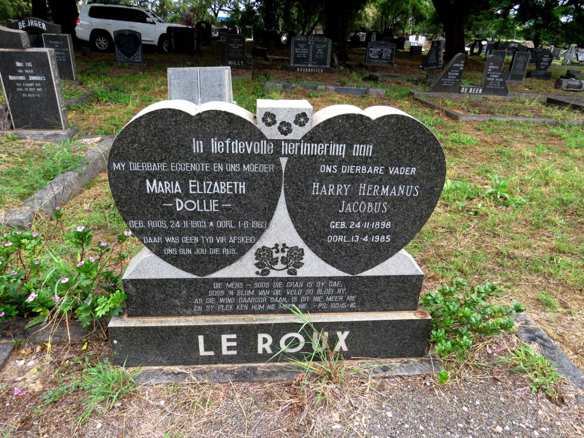 ROUX Harry Hermanus Jacobus, le 1898-1985 & Maria Elizabeth ROOS 1903-1963