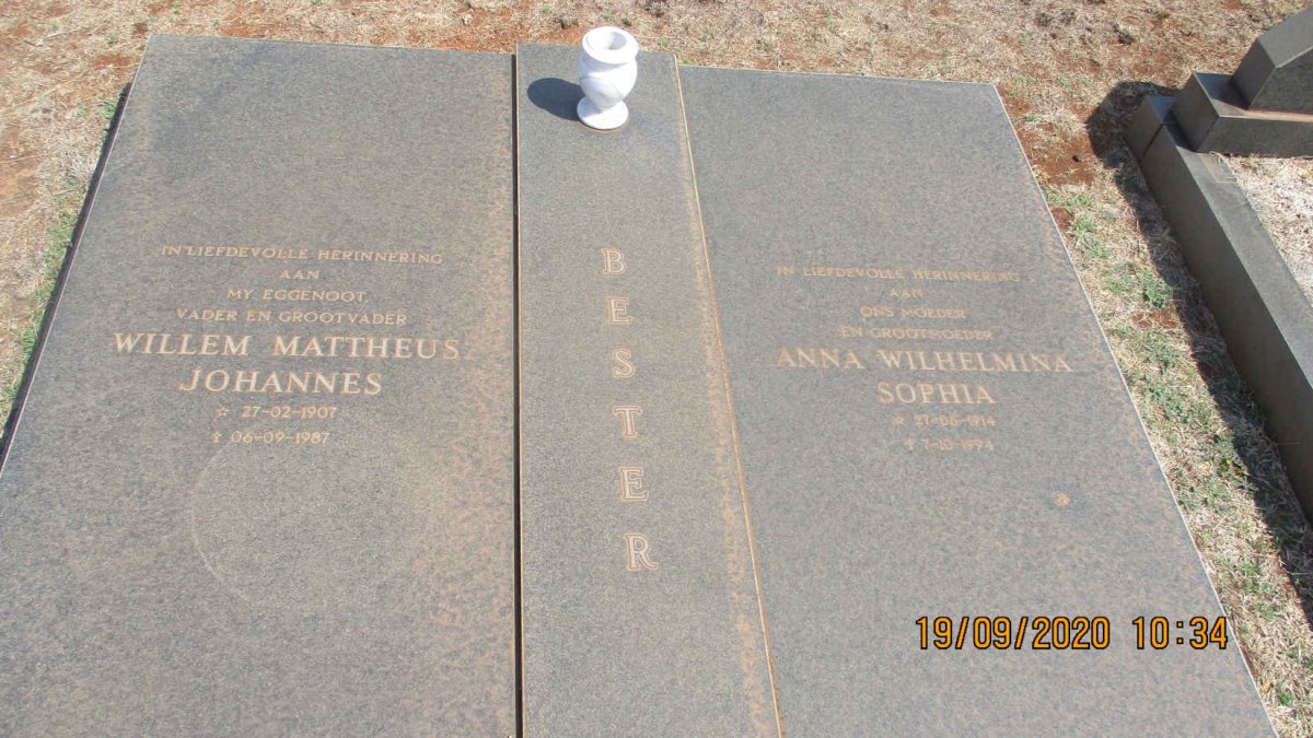 BESTER Willem Mattheus Johannes 1907-1987 &amp; Anna Wilhelmina Sophia 1914-1994