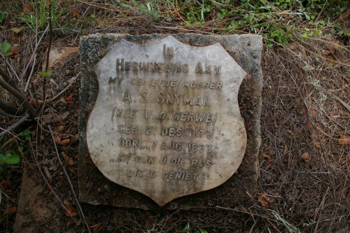 SNYMAN A.S. nee V.D.MERWE 1873-1893